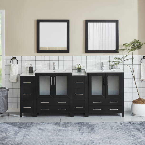 Wade Logan® Karson 96'' Double Bathroom Vanity with Ceramic Top with ...